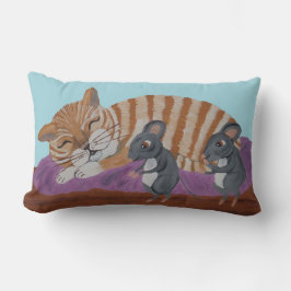 Sleeping Cat with Sneaky Mice Throw Pillow Kussen