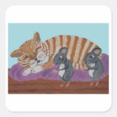 Sleeping Cat with Sneaky Mice  Vierkante Sticker (Voorkant)