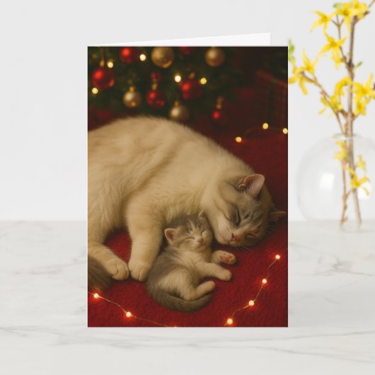Sleeping Cats Christmas Folded Greeting Kaart (Gele Bloem)
