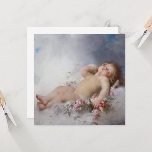 Sleeping Cherub (Putto) (door Léon Bazille Perraul Kaart (Voorkant / Achterkant in situ)