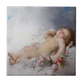 Sleeping Cherub (Putto) (door Léon Bazille Perraul Tegeltje