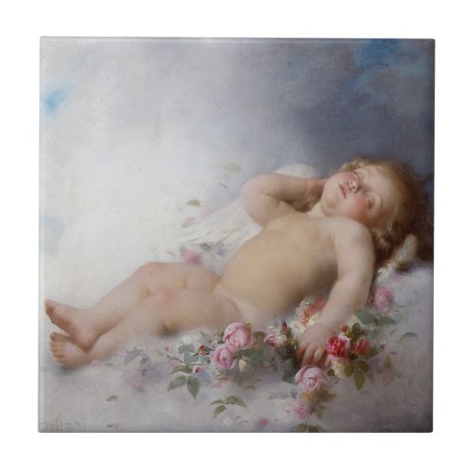 Sleeping Cherub (Putto) (door Léon Bazille Perraul Tegeltje (Voorkant)