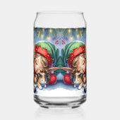 Sleeping Christmas Elf met Calico Kitten Blikvorm Glas (Rechts)