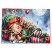 Sleeping Christmas Elf met Calico Kitten Groot Cadeauzakje (Achterkant)