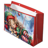 Sleeping Christmas Elf met Calico Kitten Groot Cadeauzakje (Voorkant Gekanteld)