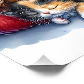 Sleeping Christmas Elf met Calico Kitten Perfect Poster (Hoek)