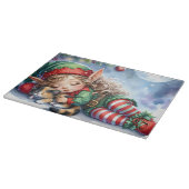Sleeping Christmas Elf met Calico Kitten Snijplank (Hoek)