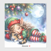Sleeping Christmas Elf met Calico Kitten Sticker (Vel)