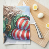 Sleeping Christmas Elf met Calico Kitten Theedoek (Quarter Fold)