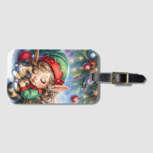 Sleeping Christmas Elf with Calico Kitten Bagagelabel (Voorkant (horizontaal))