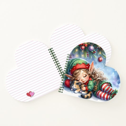 Sleeping Christmas Elf with Calico Kitten Notitieboek (Binnen)