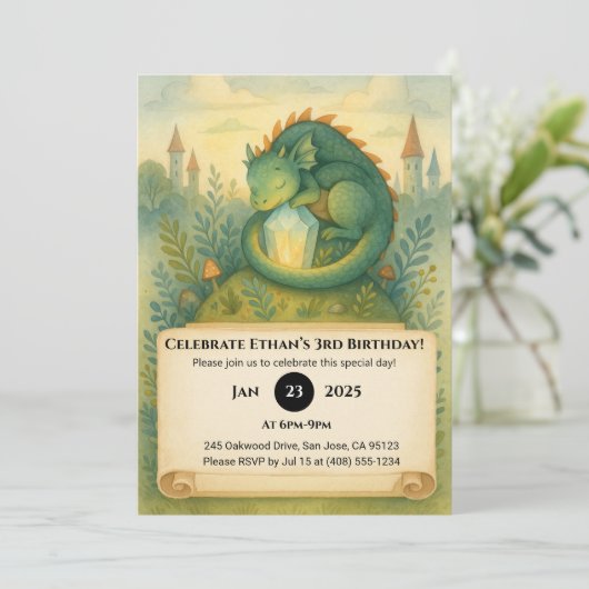 Sleeping Dragon met Crystal in Fairytale Verjaarda Kaart (Staand voorkant)