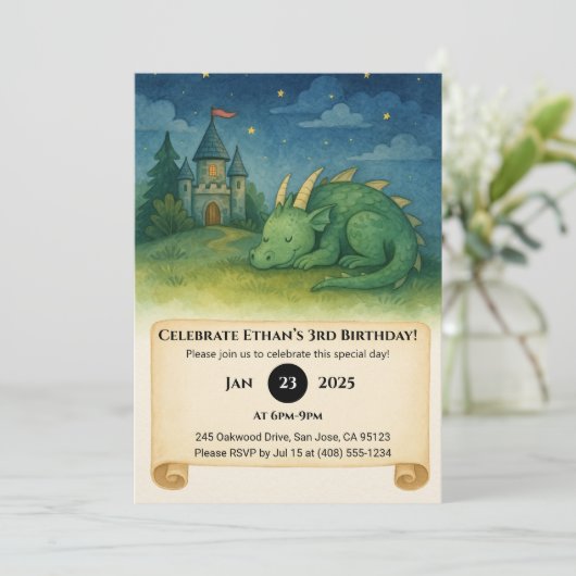 Sleeping Dragon Under Starry Sky Birthday Kaart (Staand voorkant)