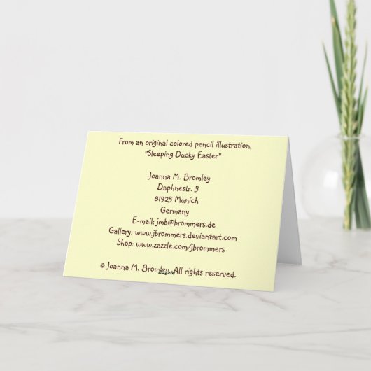 Sleeping Ducky Easter Feestdagen Kaart (Achterkant)