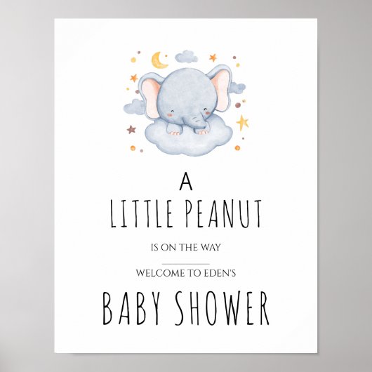 Sleeping Elephant Baby shower Sign Poster (Voorkant)