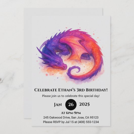 Sleeping Flame Dragon Birthday Kaart (Voorkant / Achterkant)