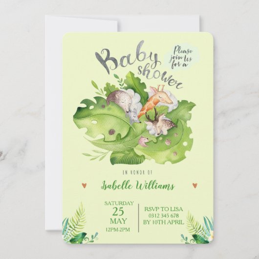 Sleeping Forest Animal Baby shower Invitation Kaart (Voorkant)