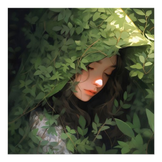 Sleeping Forest Girl Anime Foto Afdruk (Voorkant)
