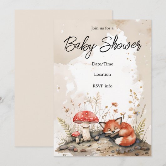 Sleeping Fox Baby shower Uitnodiging (Voorkant / Achterkant)