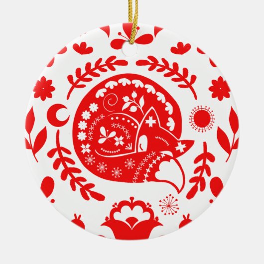 Sleeping Fox Folk Art Custom Keramisch Ornament (Voorkant)