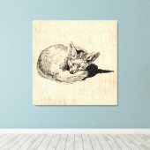 Sleeping Fox geïllustreerd Art Cute  Animal Canvas Afdruk (Insitu (Houten vloer))