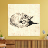 Sleeping Fox geïllustreerd Art Cute  Animal Canvas Afdruk (Insitu (Woonkamer))