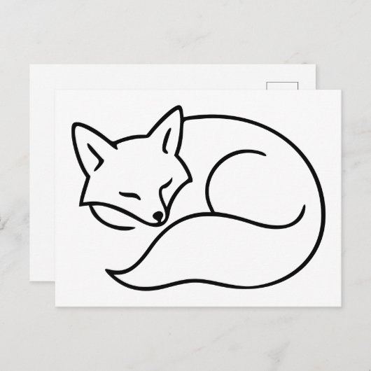 Sleeping Fox Illustration – Minimalist Line Art Briefkaart (Voorkant / Achterkant)