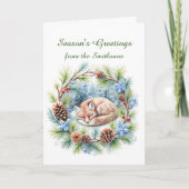 Sleeping Fox in Winter Wreath Holiday Kaart (Voorkant)