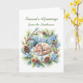 Sleeping Fox in Winter Wreath Holiday Kaart (Gele Bloem)