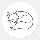 Sleeping Fox Line Art - Animal Illustration Ronde Sticker (Voorkant)