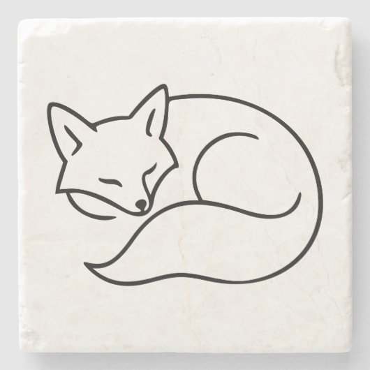 Sleeping Fox Line Art – Minimalist Home Accent Stenen Onderzetter (Voorkant)