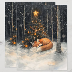 Sleeping Fox Rustic Christmas Scrapbook Papier
