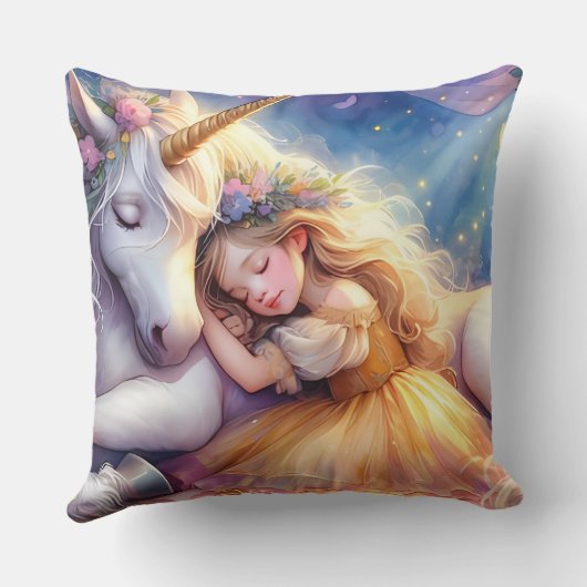 Sleeping Girl Unicorn Dreamscape Kussen (Achterkant)