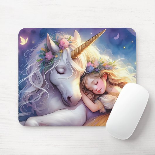 Sleeping Girl Unicorn Dreamscape Muismat (Met muis)