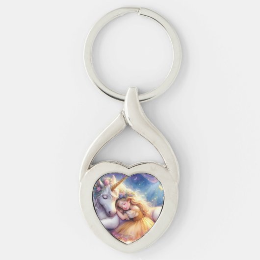 Sleeping Girl Unicorn Dreamscape Sleutelhanger (Voorkant)