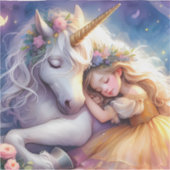 Sleeping Girl Unicorn Dreamscape Sticker (Voorkant)