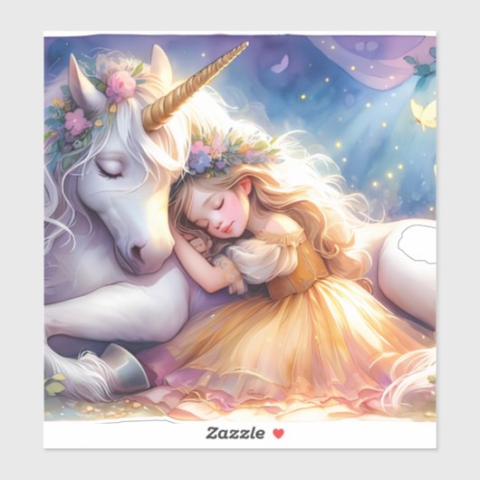 Sleeping Girl Unicorn Dreamscape Sticker (Vel)