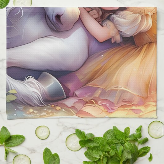 Sleeping Girl Unicorn Dreamscape Theedoek (Gevouwen)