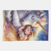 Sleeping Girl Unicorn Dreamscape Theedoek (Horizontaal)