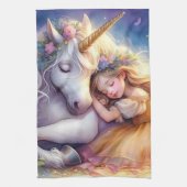 Sleeping Girl Unicorn Dreamscape Theedoek (Verticaal)