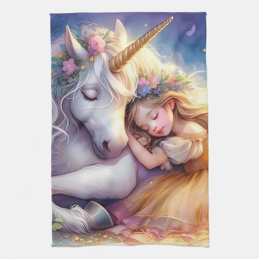 Sleeping Girl Unicorn Dreamscape Theedoek (Verticaal)