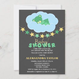 Sleeping Green Teddy Bear in Cloud Baby shower Kaart