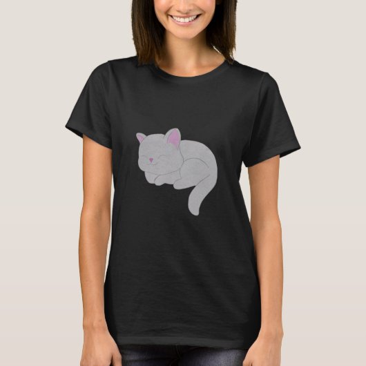 Sleeping Grey Kitten T-Shirt (Voorkant)