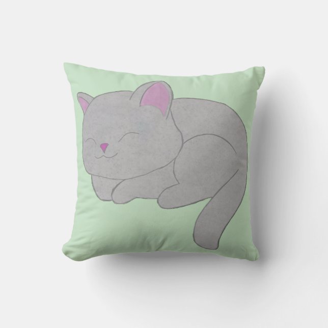 Sleeping Grey Kitten Throw Pillow Kussen (Voorkant)