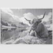 Sleeping Highland Koe zwart-wit decoupage Tissuepapier (Voorkant)