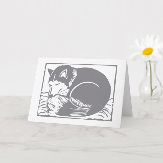 Sleeping Husky grijs en wit Wenskaart Kaart (Kleine Plant)