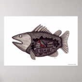 Sleeping in the fish surreal black and white art poster (Voorkant)