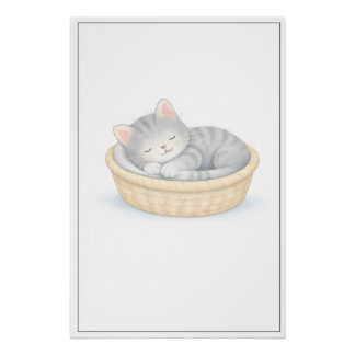 Sleeping Kitten Illustration – Premium Nursery Wal Perfect Poster