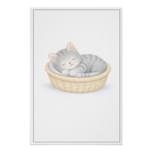 Sleeping Kitten Illustration – Premium Nursery Wal Perfect Poster (Voorkant)