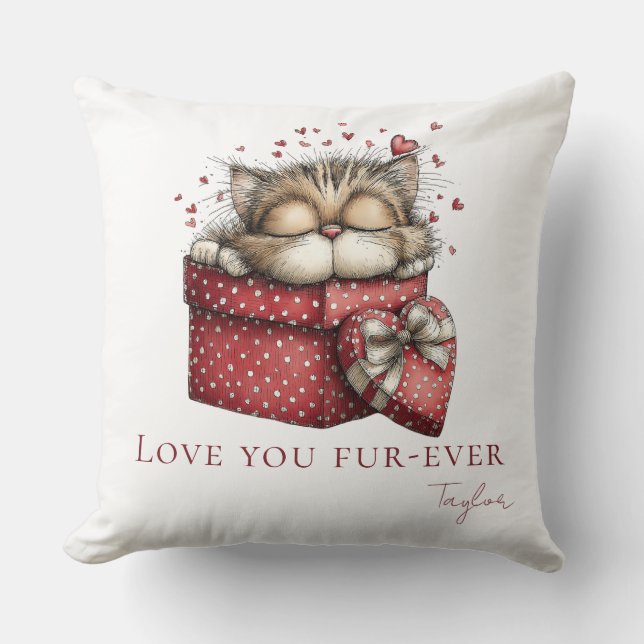 Sleeping Kitten Love You Fur-Ever Throw Pillow Kussen (Voorkant)
